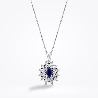 0.39 Karat Pırlanta Safir Kolye - 1