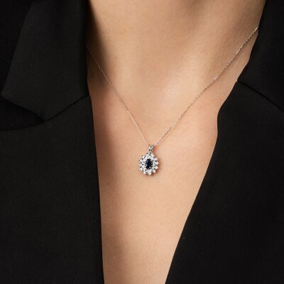 0.39 Karat Pırlanta Safir Kolye - 3