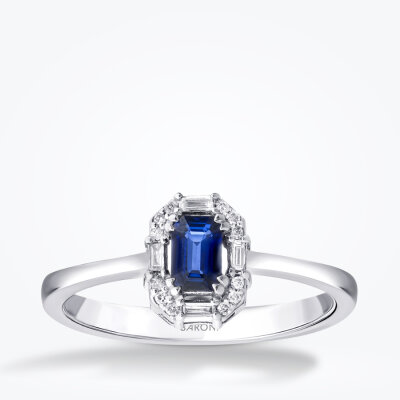 0.39 Karat Pırlanta Safir Yüzük - 1