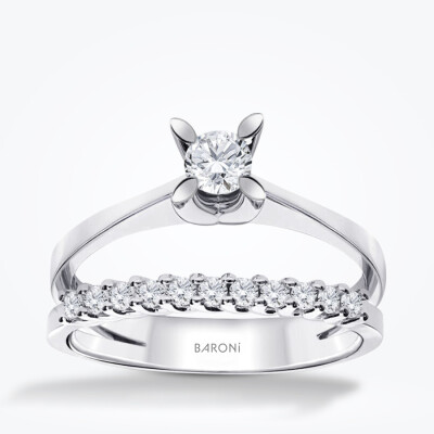 0.39 Karat Pırlanta Tektaş ve Sıra Taş Yüzük - 1