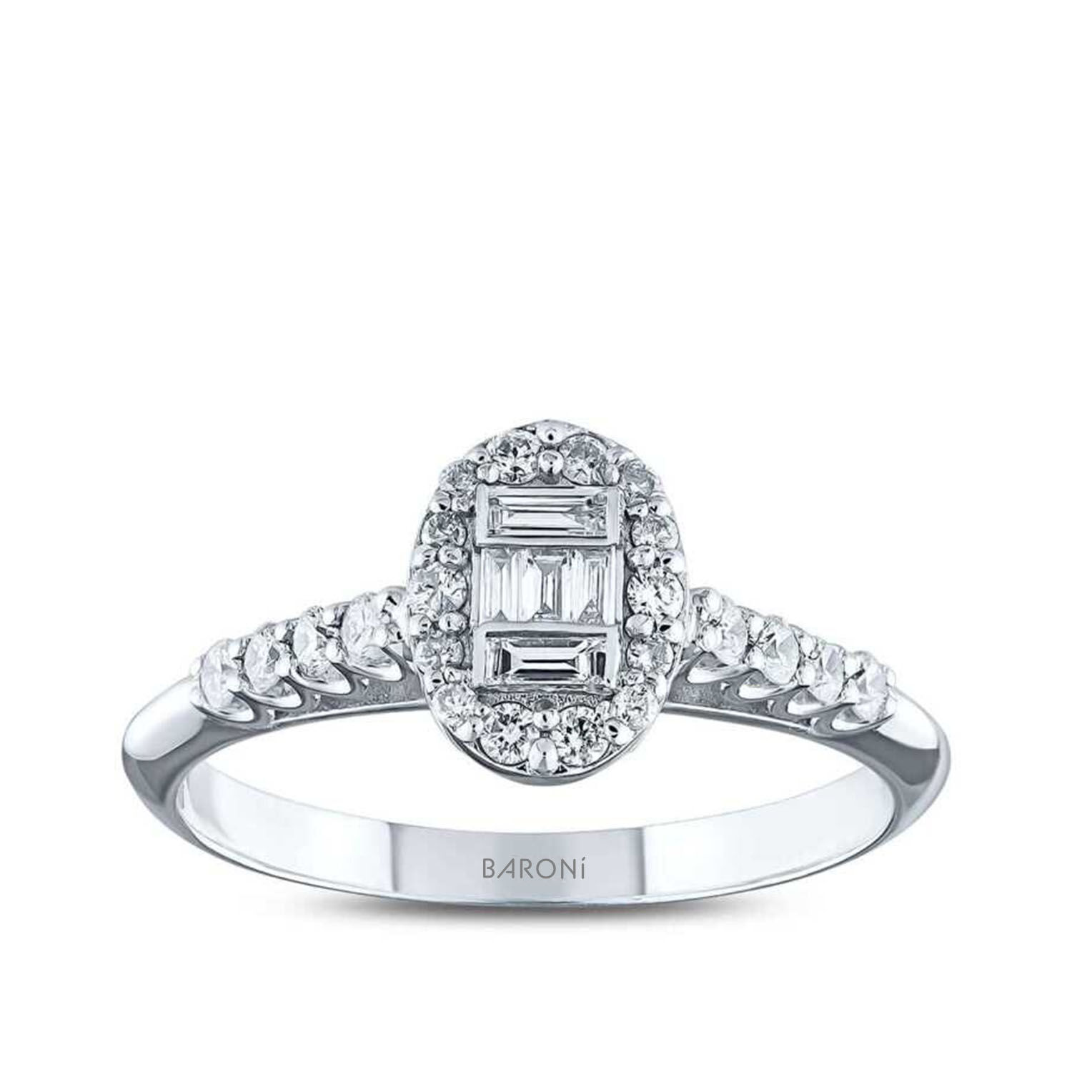 0.40 Karat Pırlanta Yanları Taşlı Baget Oval Yüzük