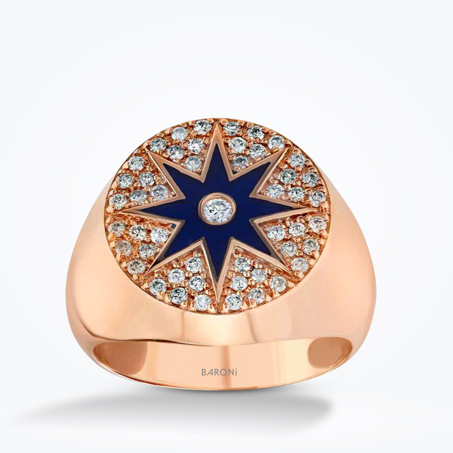 0.40 Karat Pırlanta Lacivert Yıldız Şovalye Yüzük - Baroni Diamond