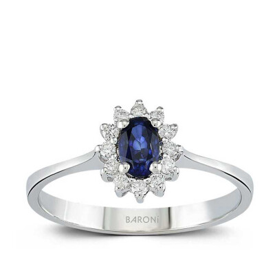0.40 Karat Pırlanta Oval Safir Yüzük - 1