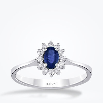 0.40 Karat Pırlanta Oval Safir Yüzük - 1