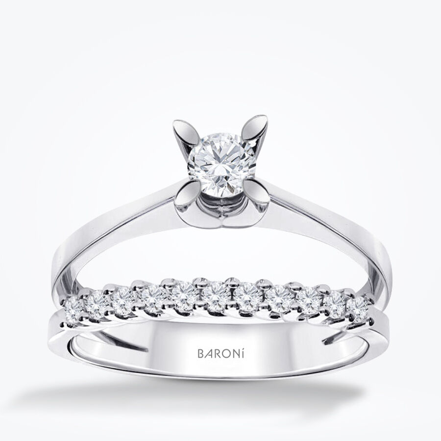 0.40 Karat Pırlanta Tektaş ve Sıra Taş Yüzük - Baroni Diamond