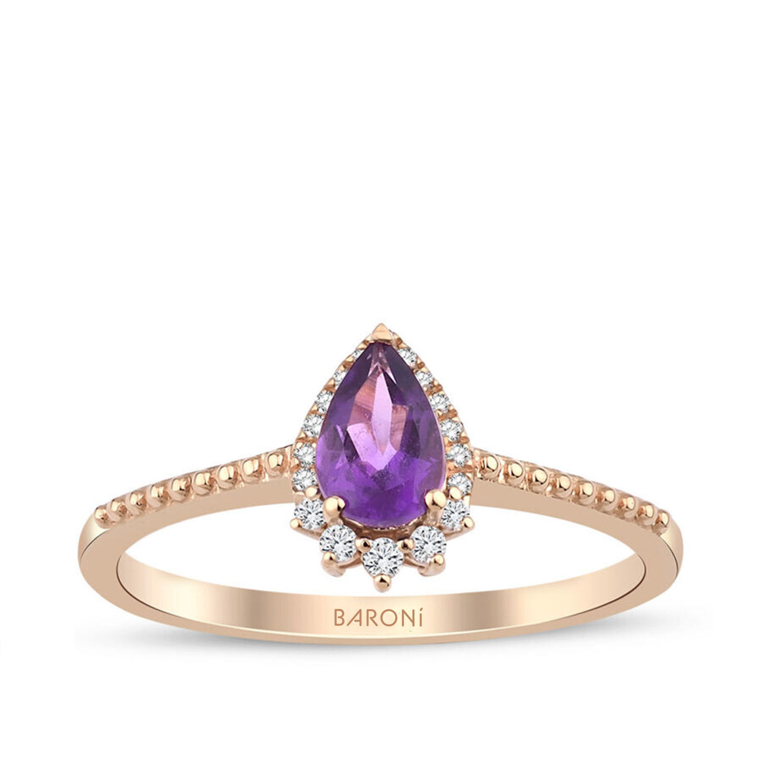 0.43 Karat Pırlanta Ametist Taşlı Safir Yüzük - Baroni Diamond