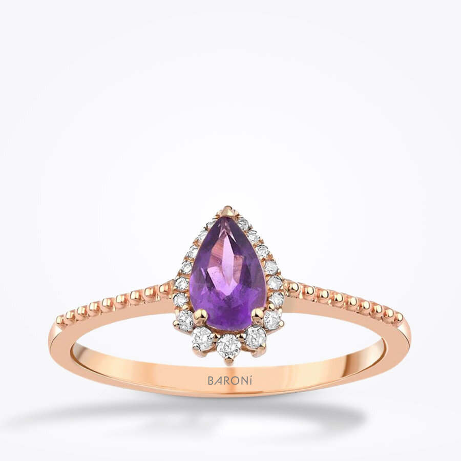 0.43 Karat Pırlanta Ametist Taşlı Safir Yüzük - Baroni Diamond