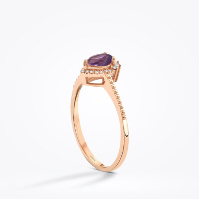 0.43 Karat Pırlanta Ametist Taşlı Safir Yüzük - Baroni Diamond (1)