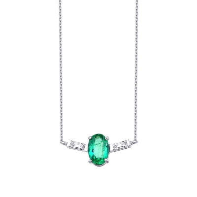 0.45 Karat Pırlanta Baget Zümrüt Kolye - Baroni Diamond