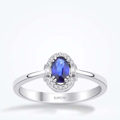 0.45 Karat Pırlanta Safir Yüzük - 1