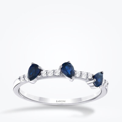 0.46 Karat Pırlanta Safir Yüzük - 1