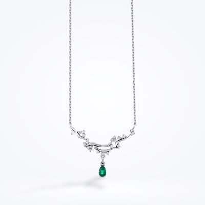 0.46 Karat Pırlanta Zümrüt Kolye - 1