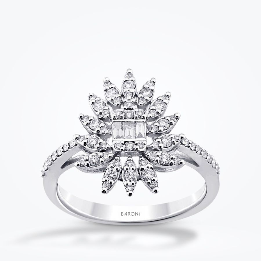0.47 Karat Pırlanta Baget Çiçek Yüzük - Baroni Diamond