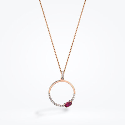 0.47 Karat Pırlanta Yakut Halka Kolye - 1