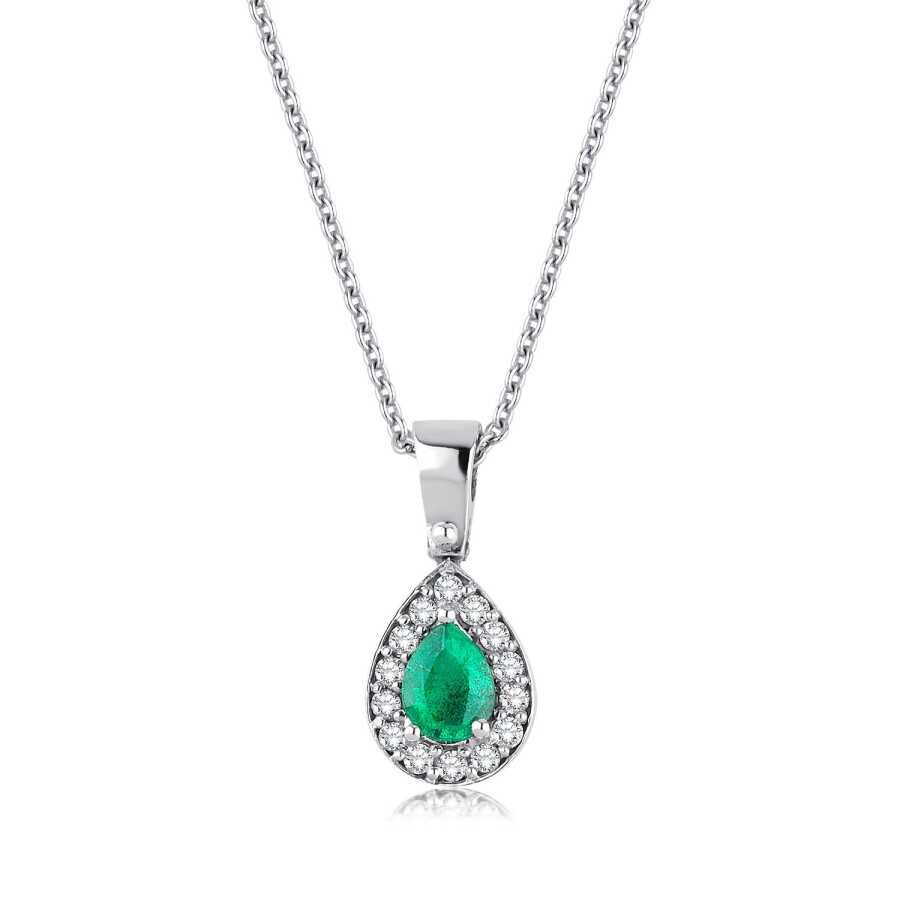 0.47 Karat Pırlanta Zümrüt Damla Kolye - Baroni Diamond