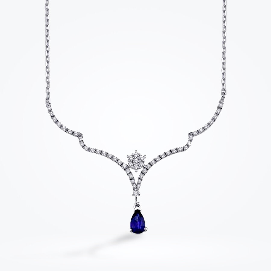 0.49 Karat Pırlanta Safir Kolye - Baroni Diamond