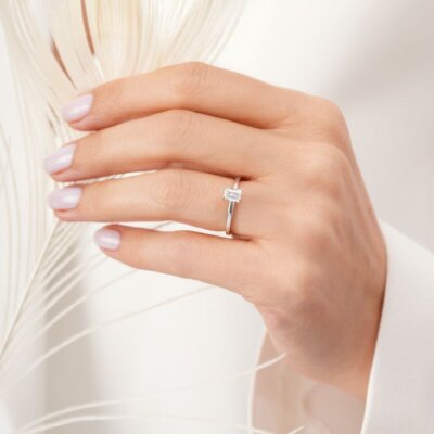 0.50 Karat Pırlanta Emerald Tektaş Yüzük - 3