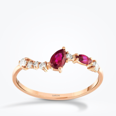 0.51 Karat Pırlanta Yakut Yüzük - 1