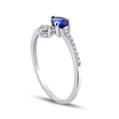 0.53 Karat Pırlanta Safir Yüzük - 2