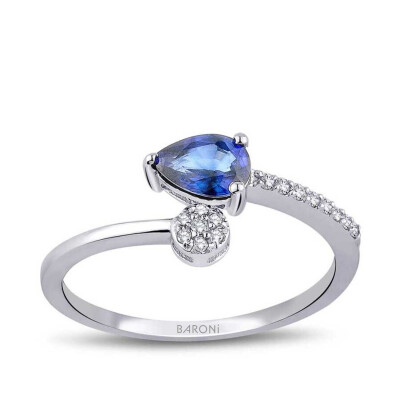 0.53 Karat Pırlanta Safir Yüzük - 1