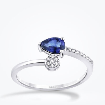 0.53 Karat Pırlanta Safir Yüzük - 1