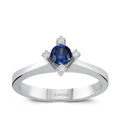 0.54 Karat Pırlanta Tektaş Safir Yüzük - 1