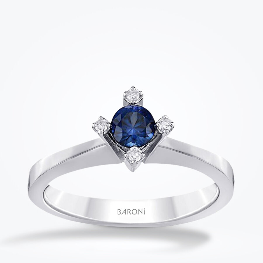 0.54 Karat Pırlanta Tektaş Safir Yüzük