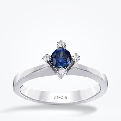 0.54 Karat Pırlanta Tektaş Safir Yüzük - 1