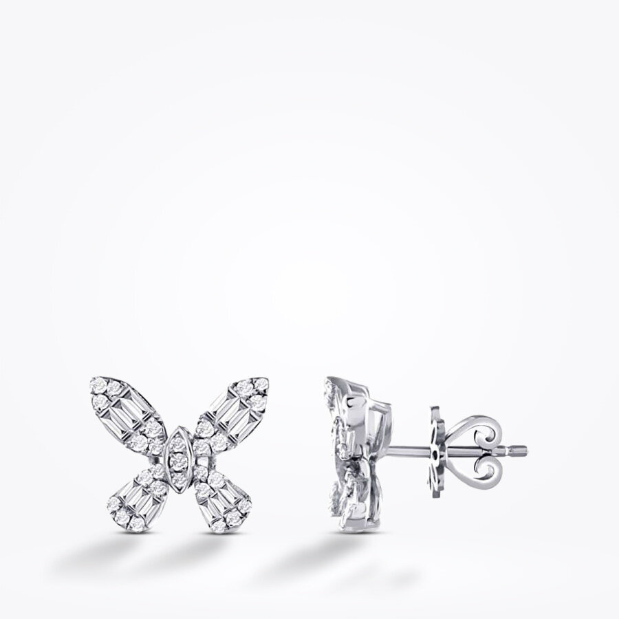 0.56 Karat Pırlanta Kelebek Baget Küpe - Baroni Diamond