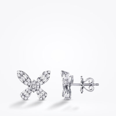 0.56 Karat Pırlanta Kelebek Baget Küpe - 1