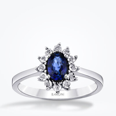 0.56 Karat Pırlanta Safir Yüzük - 1