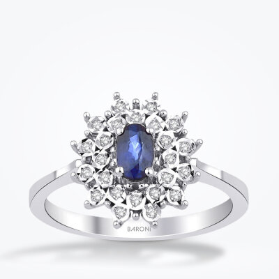 0.57 Karat Pırlanta Lotus Safir Yüzük - 1
