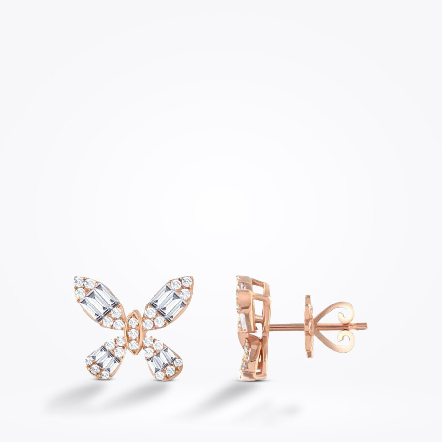 0.58 Karat Pırlanta Kelebek Baget Küpe - Baroni Diamond