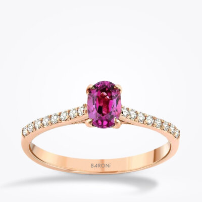 0.58 Karat Pırlanta Pembe Safir Yüzük - 1