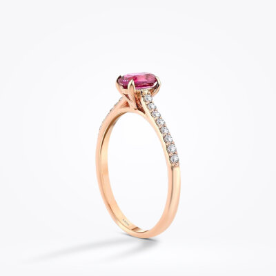 0.58 Karat Pırlanta Pembe Safir Yüzük - 2