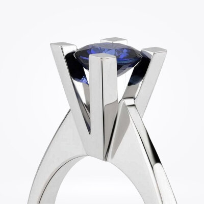 0.58 Karat Pırlanta Tektaş Safir Yüzük - 3