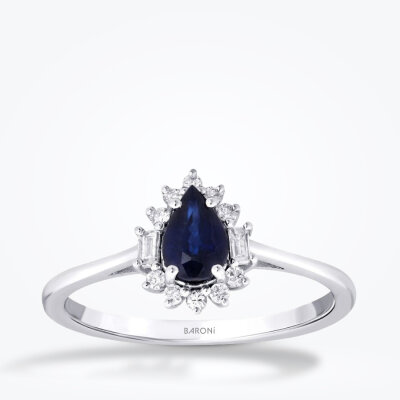 0.59 Karat Pırlanta Safir Yüzük - 1