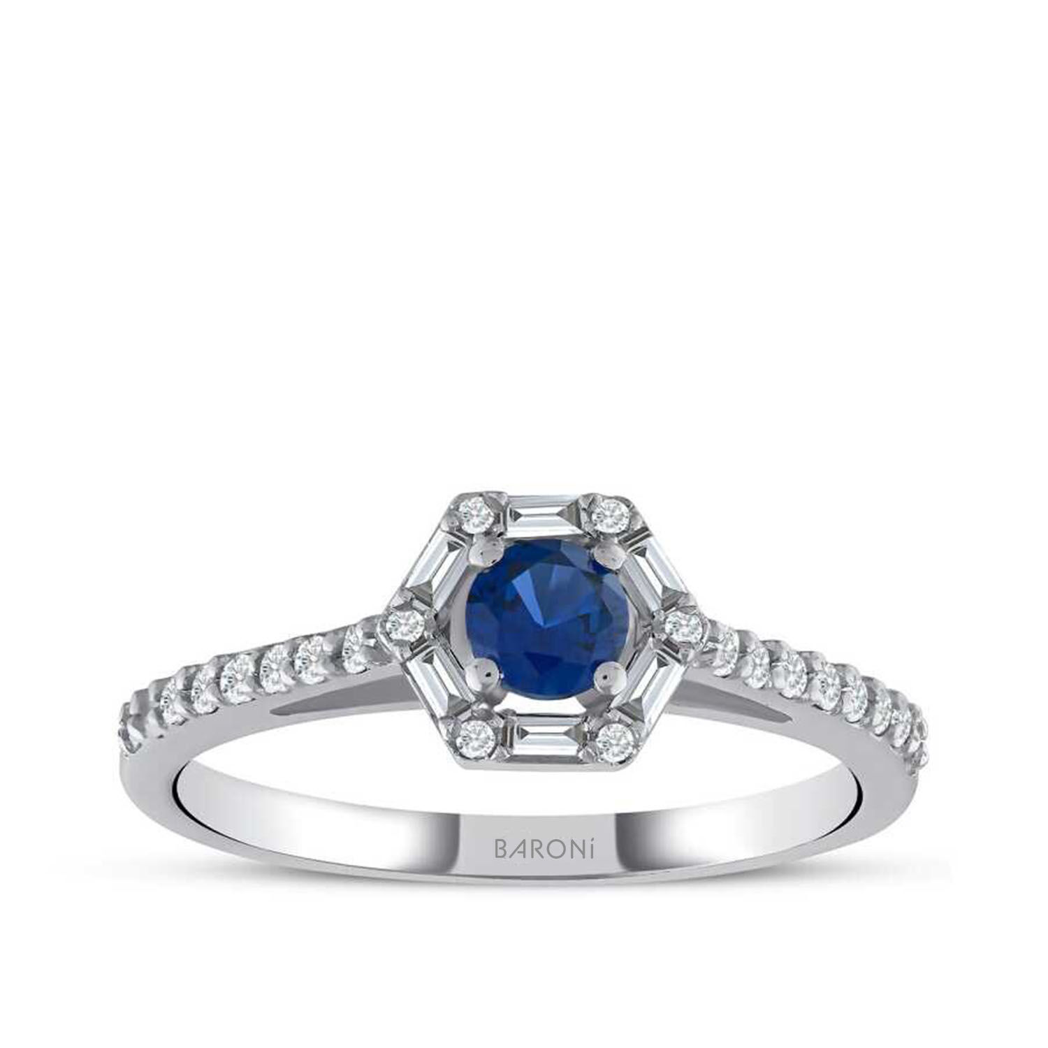 0.60 Karat Pırlanta Baget Safir Yüzük - Baroni Diamond