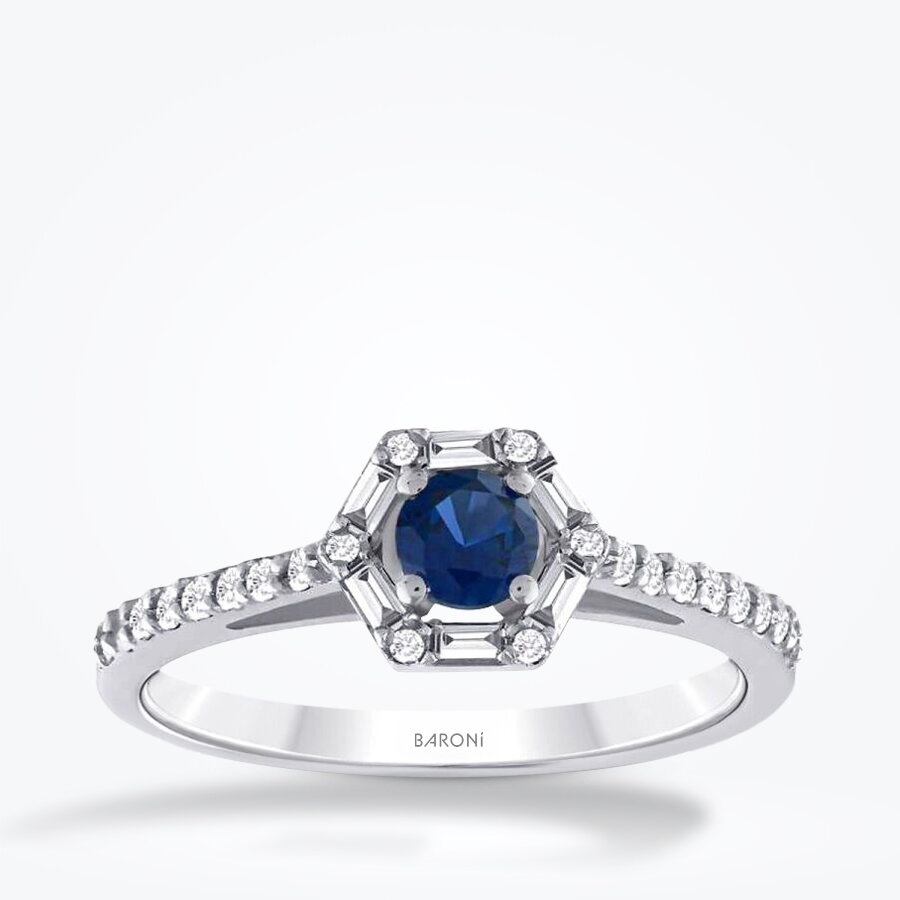 0.61 Karat Pırlanta Baget Safir Yüzük - Baroni Diamond