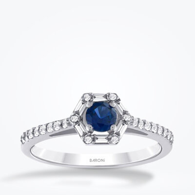 0.61 Karat Pırlanta Baget Safir Yüzük - 1