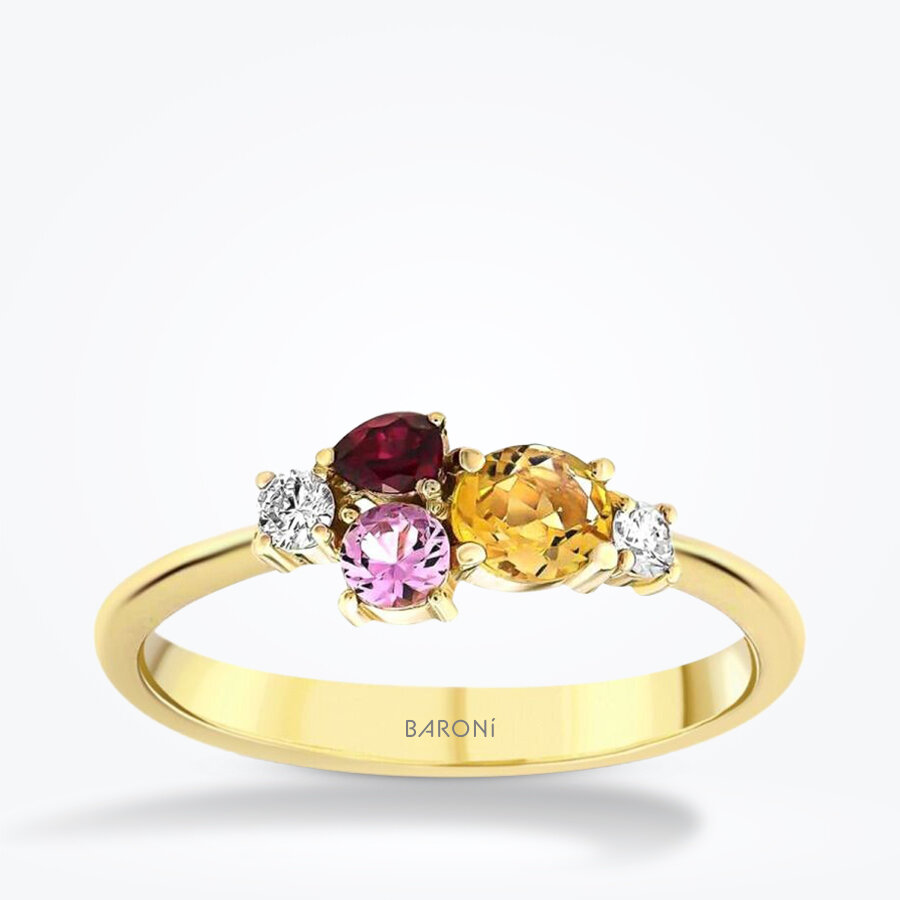 0.61 Karat Pırlanta Renkli Taşlı Yüzük - Baroni Diamond