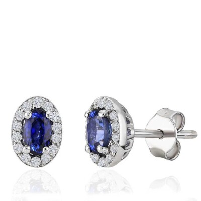 0.61 Karat Pırlanta Safir Küpe - 1