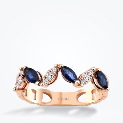 0.62 Karat Pırlanta Safir Yüzük - 1