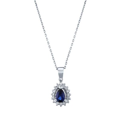 0.64 Karat Pırlanta Safir Kolye - 1