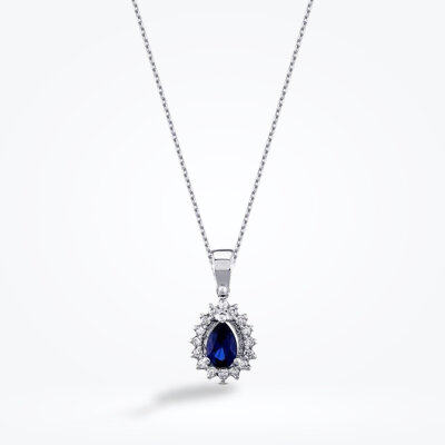 0.64 Karat Pırlanta Safir Kolye - 1