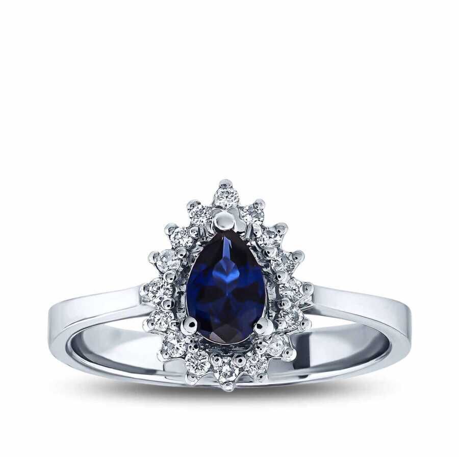 0.64 Karat Pırlanta Damla Safir Yüzük - Baroni Diamond