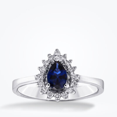 0.64 Karat Pırlanta Damla Safir Yüzük - 1