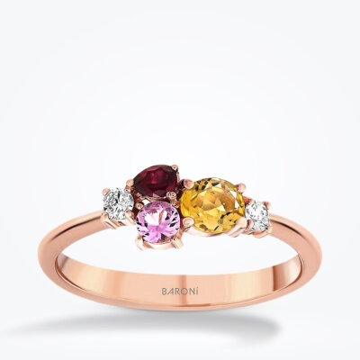 0.64 Karat Pırlanta Renkli Taşlı Yüzük - 1