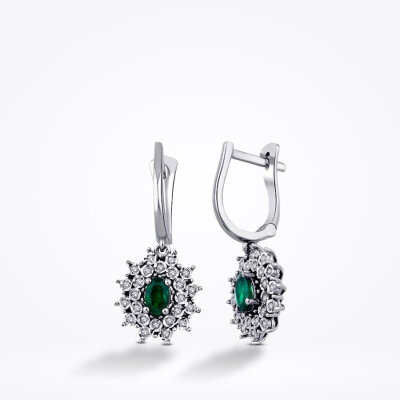 0.66 Karat Pırlanta Lotus Zümrüt Küpe 