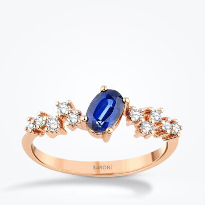 0.66 Karat Pırlanta Safir Yüzük - 1